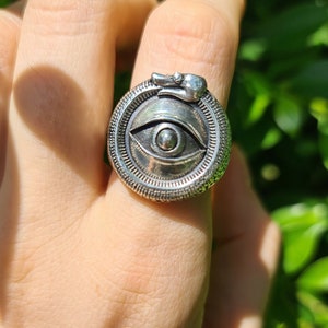 All Seeing Eye Ouroboros Ring STERLING SILVER 925 Snake Eating Tail Talisman Amulet Ancient Symbol Eye of Providence Heavy 20 grams image 8