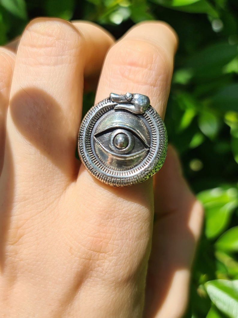 All Seeing Eye Ouroboros Ring STERLING SILVER 925 Snake Eating Tail Talisman Amulet Ancient Symbol Eye of Providence Heavy 20 grams image 8
