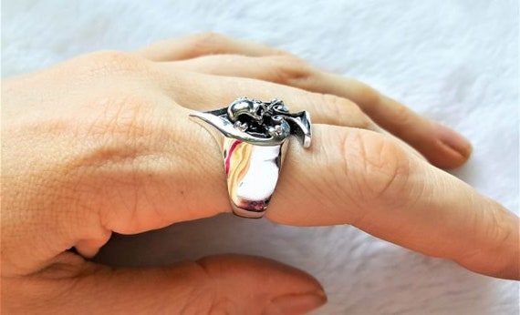 Ace of Spades Skull Ring 925 STERLING SILVER Skull & Bones
