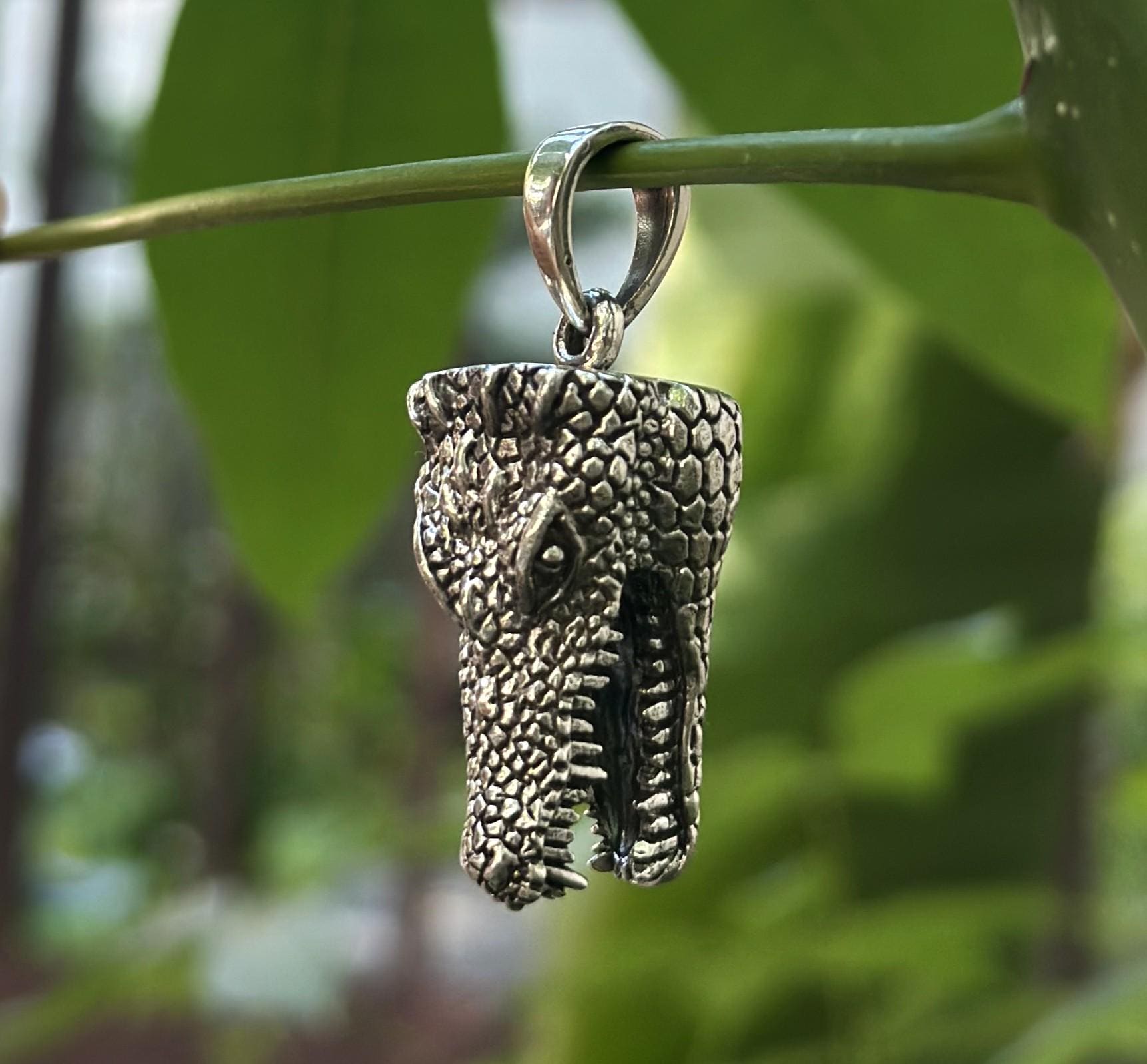 Crocodile Head Pendant STERLING SILVER 925 Alligator Teeth