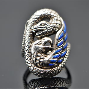 Opal Ring STERLING SILVER 925 Eagle & Snake American Indian Totem Spirit Talisman Amulet