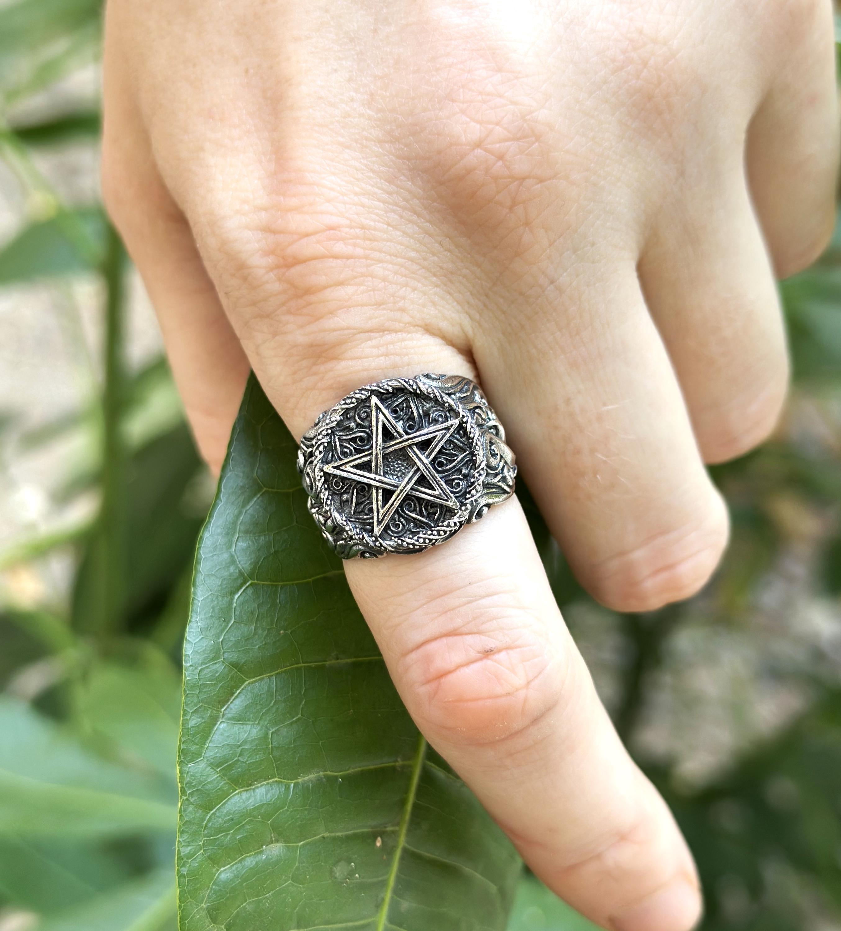 Pentagram Ring 925 Sterling Silver Pentacle Sacred Occult Symbol