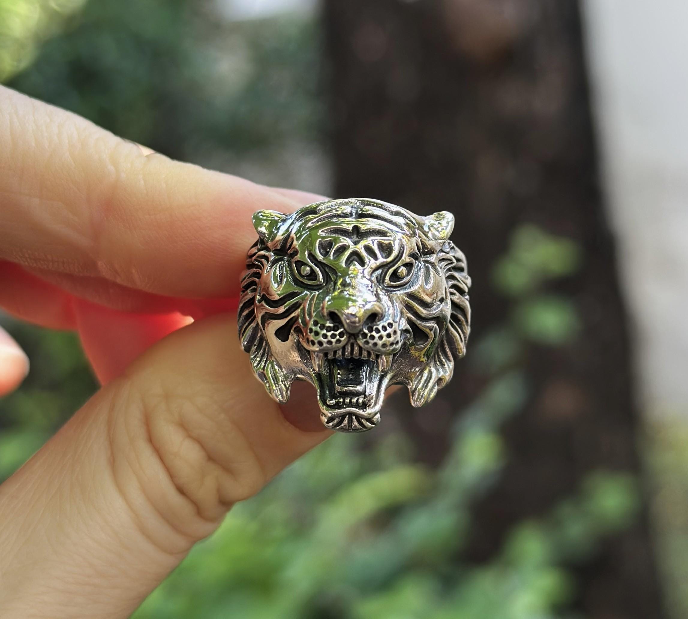 TIGER FACE RING-SILVER925-タイガーリング Tiger Ring 925 Sterling Silver Big Cat Wild Animal Totem Talisman