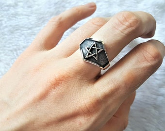 Bague Pentagramme Argent Sterling Pentacle Talisman Star Occult Sacred Symbol Protective Amulette Cadeau Exclusif