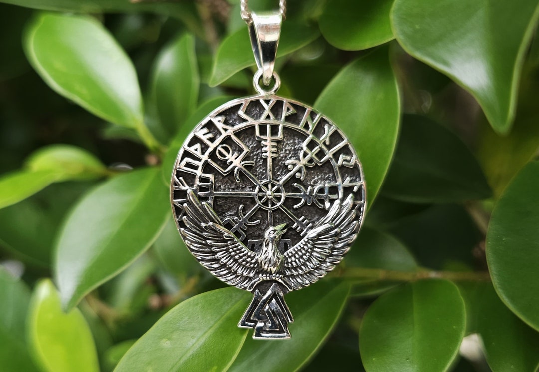 Vegvisir Pendant 925 Sterling Silver Vilking Crow Valknut Etsy