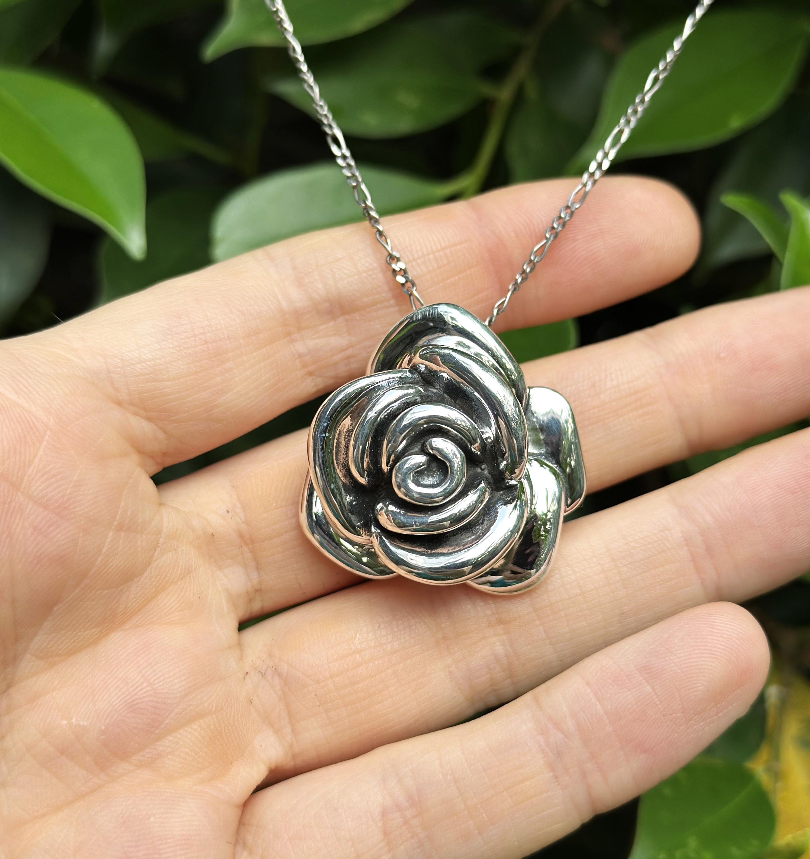 BIGフローラルPendant Silver925 Large Rose Flower Pendant STERLING SILVER 925 Massive Silver Rose