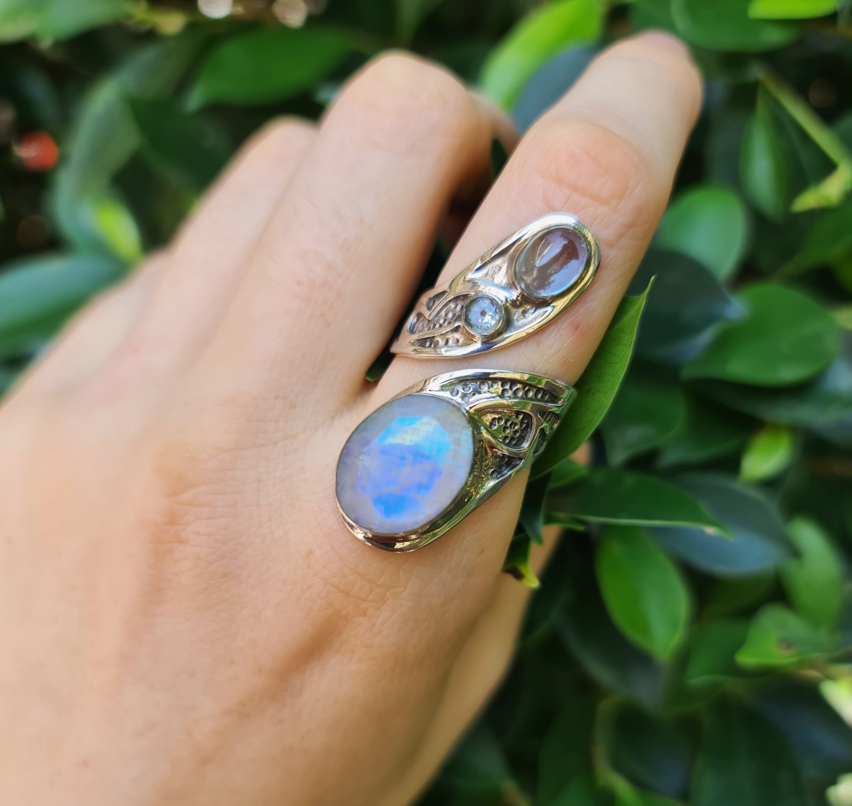 Gold Moonstone Ring, Natural Rainbow Moonstone, Bypass Ring, Christmas –  Adina Stone Jewelry