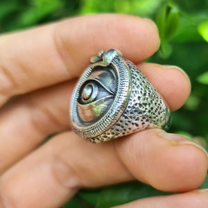 All Seeing Eye Ouroboros Ring STERLING SILVER 925 Snake Eating Tail Talisman Amulet Ancient Symbol Eye of Providence Heavy 20 grams image 7