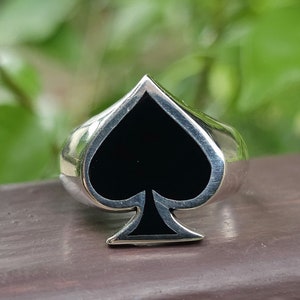 Ace Of Spades Ring 925 STERLING SILVER Winner Lucky Good Luck Poker Player Gambler Biker Goth Punk Rock
