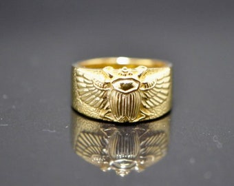 SCARAB Ring 925 STERLING SILVER Egyptian God Khepri Sacred Symbol Exclusive Gift Talisman Amulet 22K Gold Plated