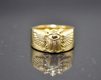 ANILLO SCARAB 925 PLATA STERLING Dios egipcio Khepri símbolo sagrado regalo exclusivo talismán amuleto 22K oro chapado