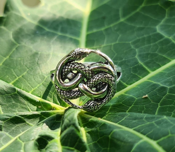 Bague Femme En Argent Sterling Avec Perle D'Ambre Et Serpents - Taille 52 - Occasion