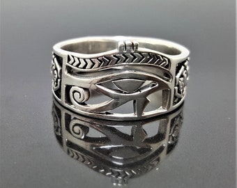 Eye of Ra Ring STERLING SILVER 925 Ancient Egyptian Symbols of Life Ankh Scarab Sacred Talisman
