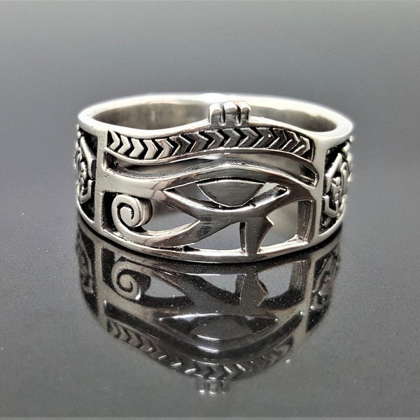 Eye of Horus Ring STERLING SILVER 925 Ancient Egyptian Symbols of Life Ankh Scarab Sacred Talisman