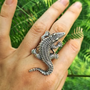 Crocodile Ring STERLING SILVER 925 Alligator Ring Unisex Animal Jewelry
