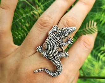 Crocodile Ring STERLING SILVER 925 Alligator Ring Unisex Animal Jewelry