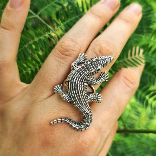 Crocodile Ring STERLING SILVER 925 Alligator Ring Unisex Animal Jewelry