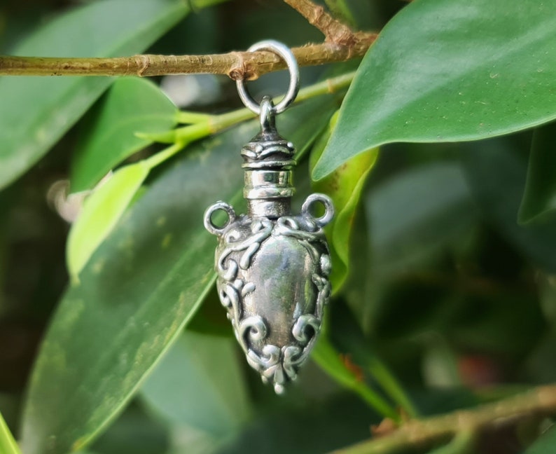 Perfume Bottle Pendant STERLING SILVER 925 Amphora Shape Locket Fragrance Perfume/Essential Oil 3D Locket/Pendant Minimalist Urn image 3