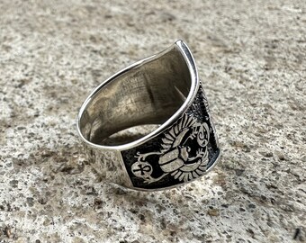 偉大なトート神のリング スターリングシルバー 925 古代エジプトの月と