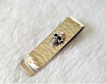 Skull Money Clip STERLING SILVER 925 Card Holder Wallet Biker Roker Gothic