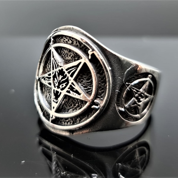 Sigil of Baphomet Inverted Pentagram Ring 925 Sterling Silver Occult Talisman Mystical Sacred Symbols Protective Amulet Exclusive Gift