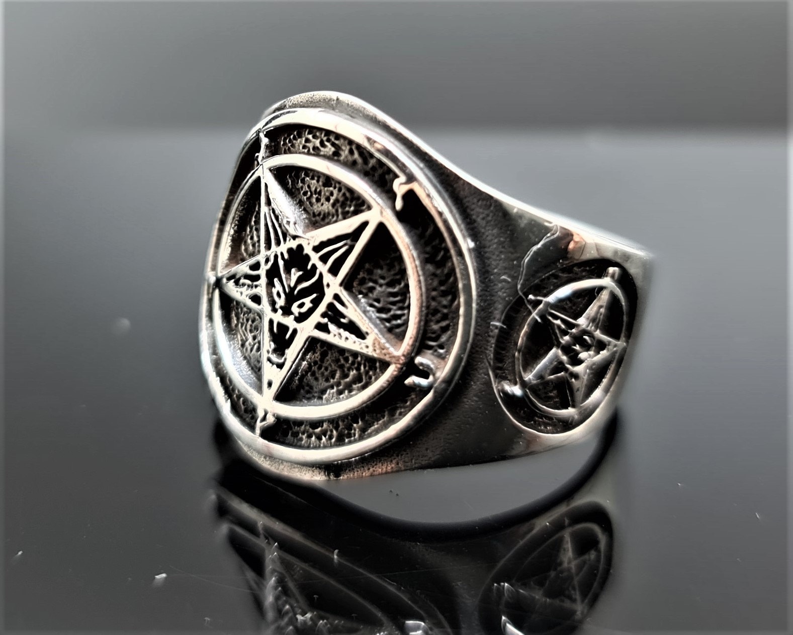 Bague pentagramme inverse sigil de Baphomet en argent sterling 925 Talisman occulte symboles sacres mystiques amulette de protection cadeau exclusif Etsy France