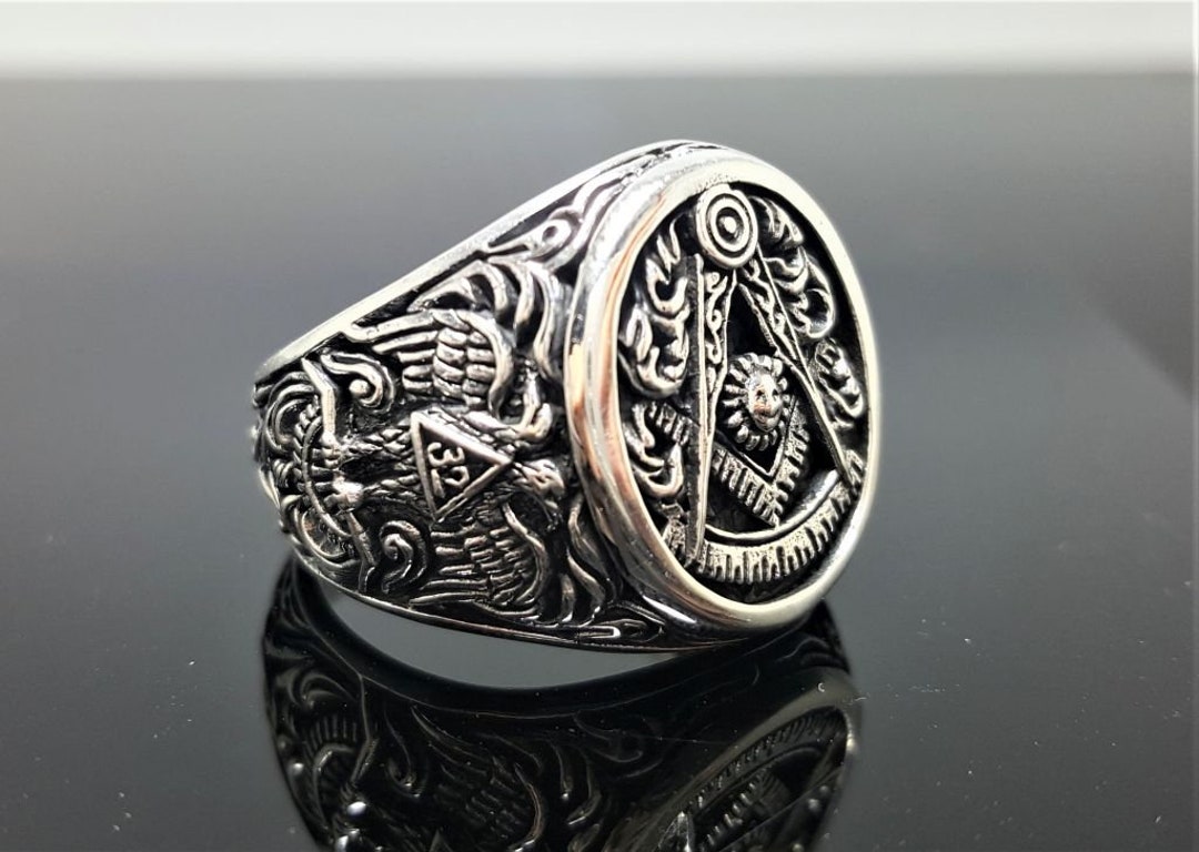 Anello Con Sigillo Simbolo Massonico Argento Sterling - Foto 7