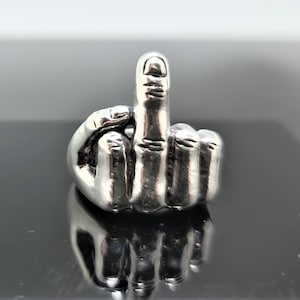 Middle Finger Ring STERLING SILVER 925 Screw You FU Biker Rocker Punk Heavy Chunky