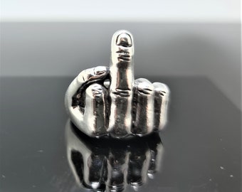 Middle Finger Ring STERLING SILVER 925 Screw You F U Biker Rocker Goth Punk Heavy 24-25 grams