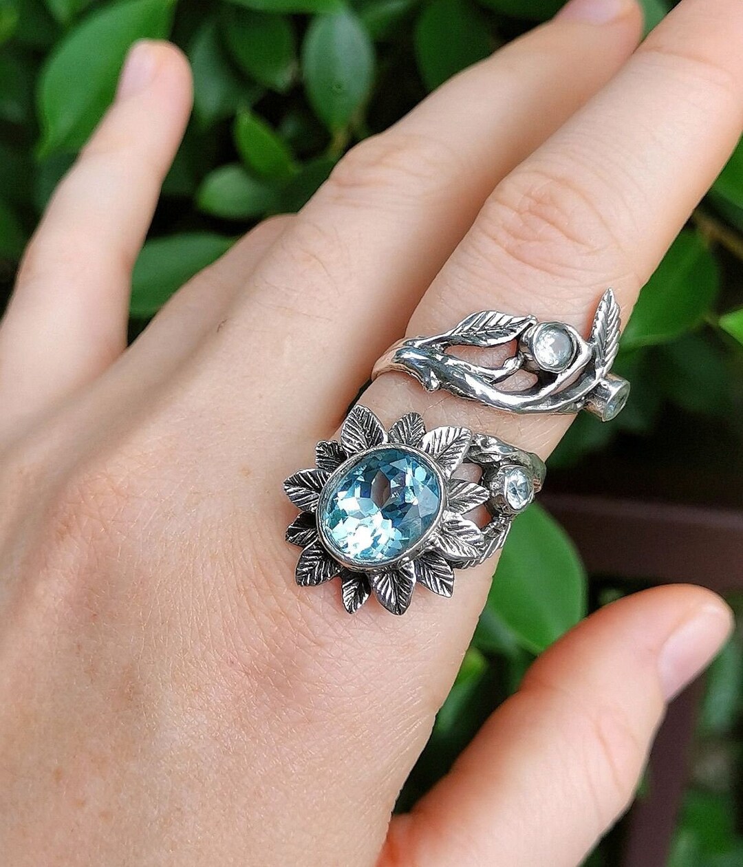 Blue Topaz Flower Ring STERLING SILVER 925 Genuine Blue Topaz Etsy