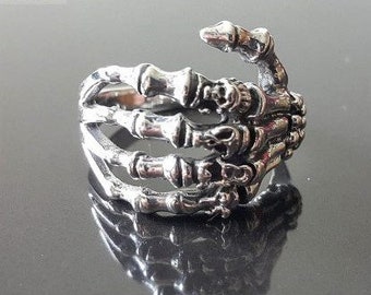 Skeleton Hand Skull Knuckles Ring 925 STERING SILVER Punk Goth Rock Biker Gift