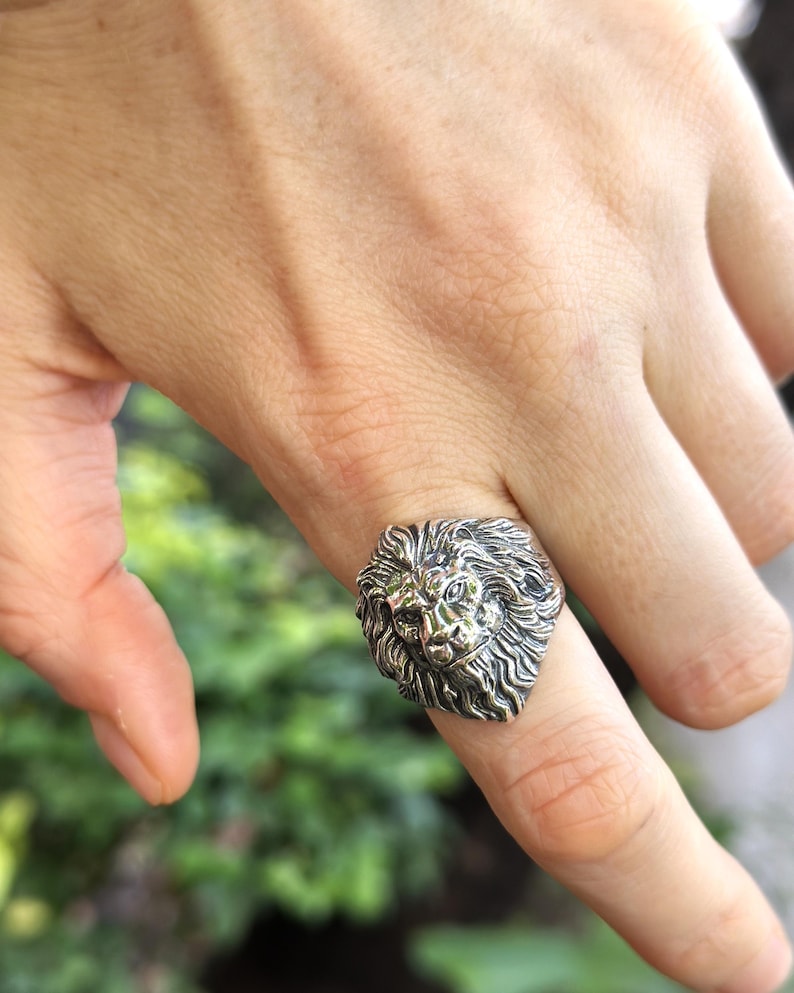 Lion Ring 925 STERLING SILVER Massive LION Head Royal Power Leo Lion King Royal Talisman image 3