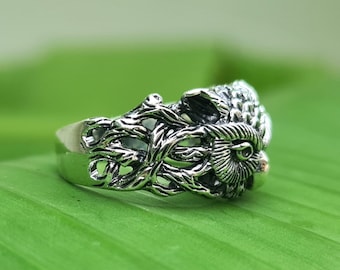 フクロウリング 925 スターリングシルバー フクロウの頭 知恵の象徴