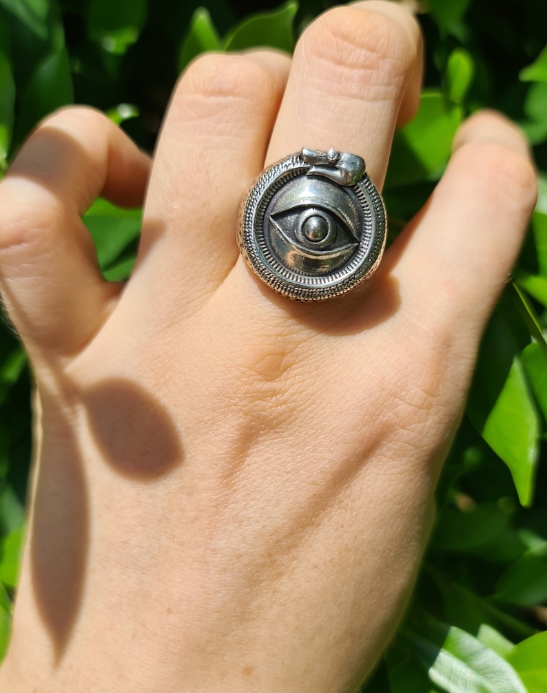 All Seeing Eye Ouroboros Ring STERLING SILVER 925 Snake Eating Tail Talisman Amulet Ancient Symbol Eye of Providence Heavy 20 grams image 6