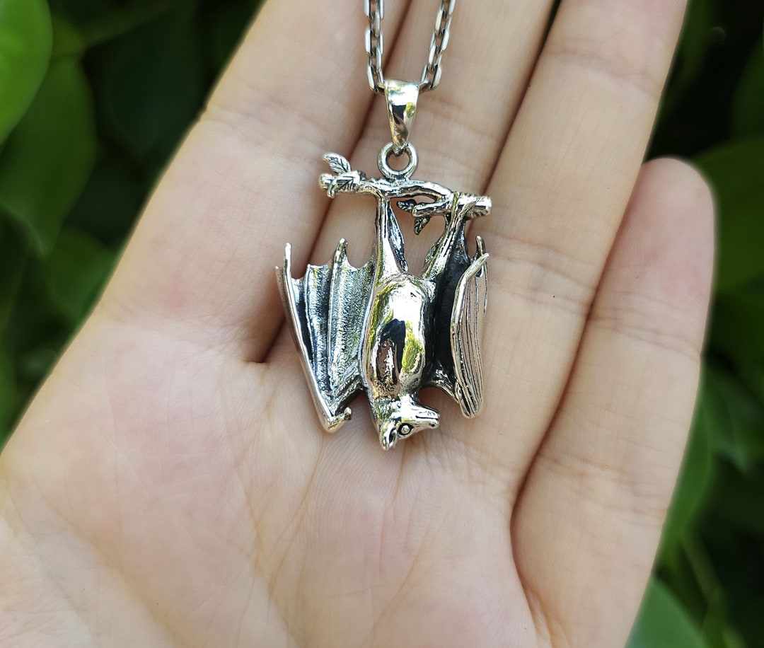Bat Pendant STERLING SILVER 925 Large Hanging Bat Vampire Gothic Charm ...
