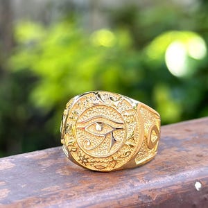 Anillo Ojo de Ra en plata de ley 925 con Ankh egipcio bañado en oro, amuleto sagrado talismán