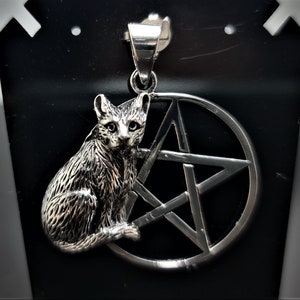 Occult Pentagram Pendant STERLING SILVER 925 Cat Magical Creature Witchcraft Sacred Symbols Talisman Amulet