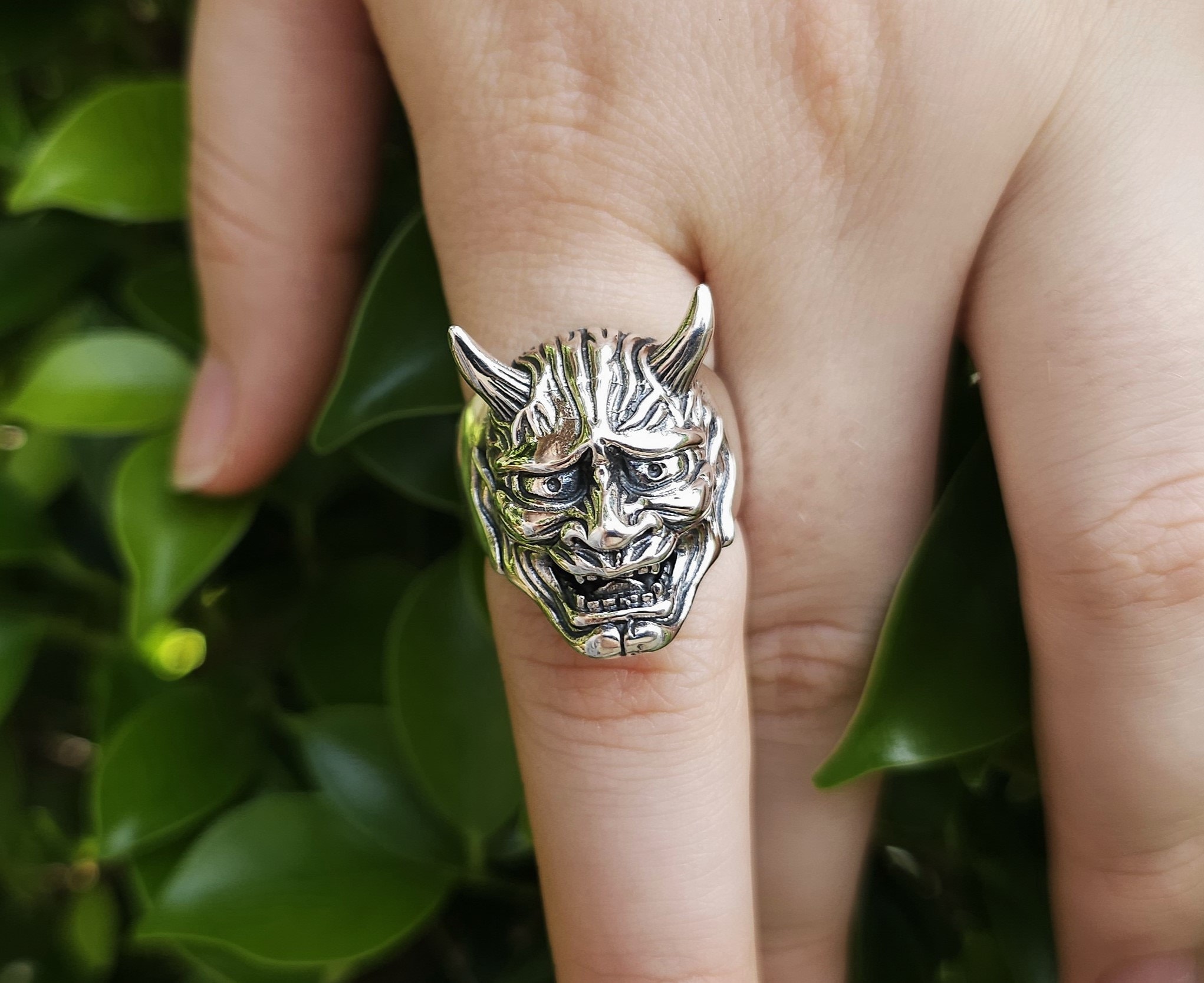 Devil Mask Ring 925 Sterling Silver Oni Mask Japanese Art Demon