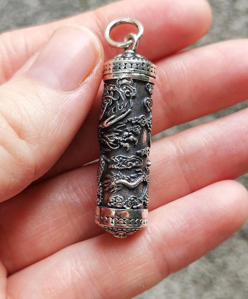 Perfume Locket Bottle Pendant STERLING SILVER 925 Dragon Memorial Pendant Watertight Essential Oil Secret compartment for Ashes image 6