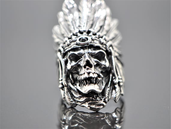 Skull Indian Tribal Chief Ring STERLING SILVER 925 American Indian 