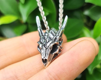 Dragon Skull Pendant 925 STERLING SILVER Medieval Dragon Skeleton Draco Mythological Creature Celtic Dragon Handmade Unique