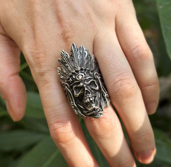 Elaborate Navajo Sterling Silver Skull Ring Native American Elaborate Navajo Sterling Silver Skull Ring Native American