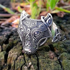 Fenrir Wolf STERLING SILVER 925 Ring Celtic Amulet Viking Jewelry Talisman
