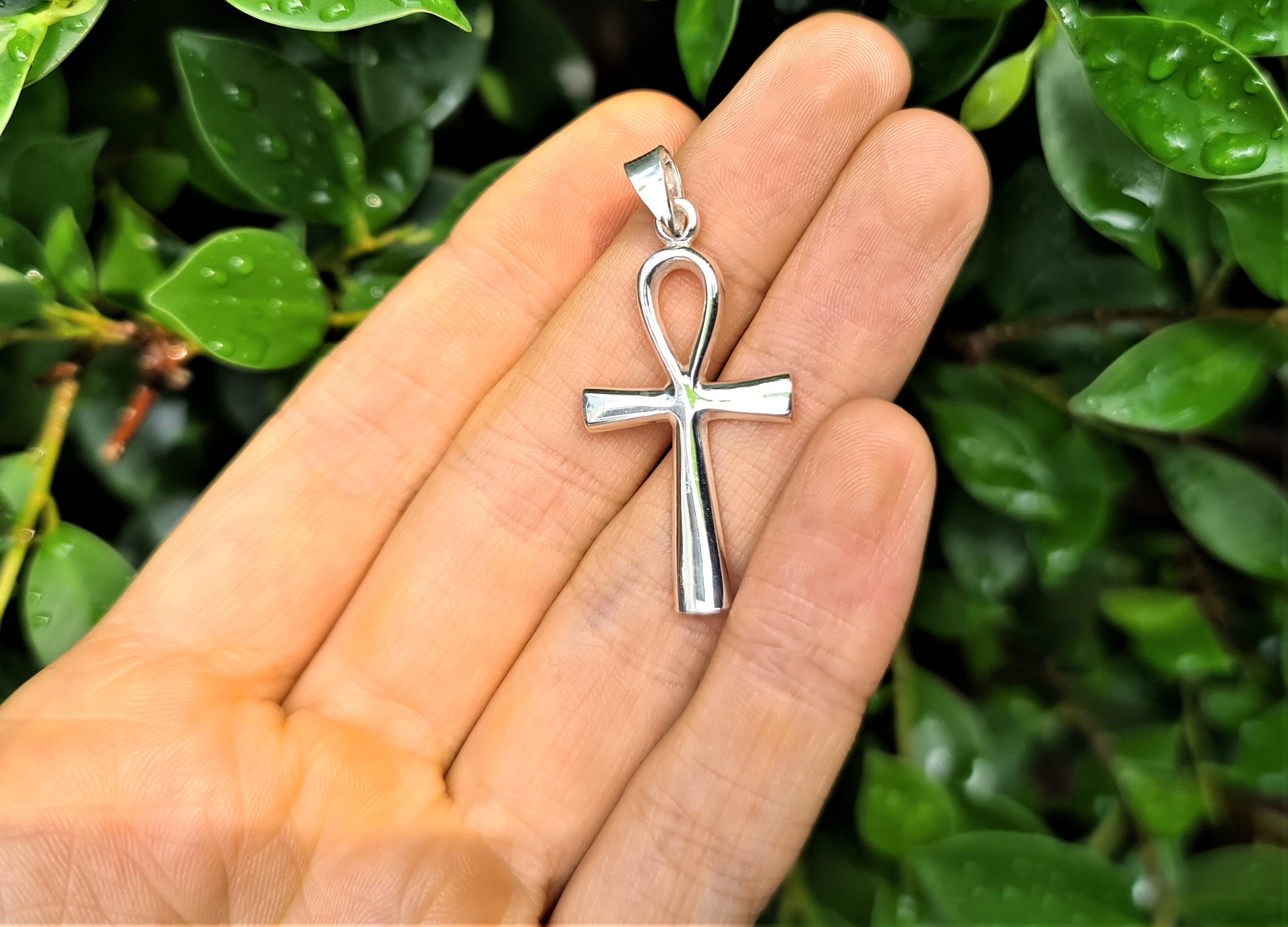 925 Sterling Silver Egyptian Ankh Crucifix Cross Pendant – Handmade Amulet – Nickel-Free – No Stone