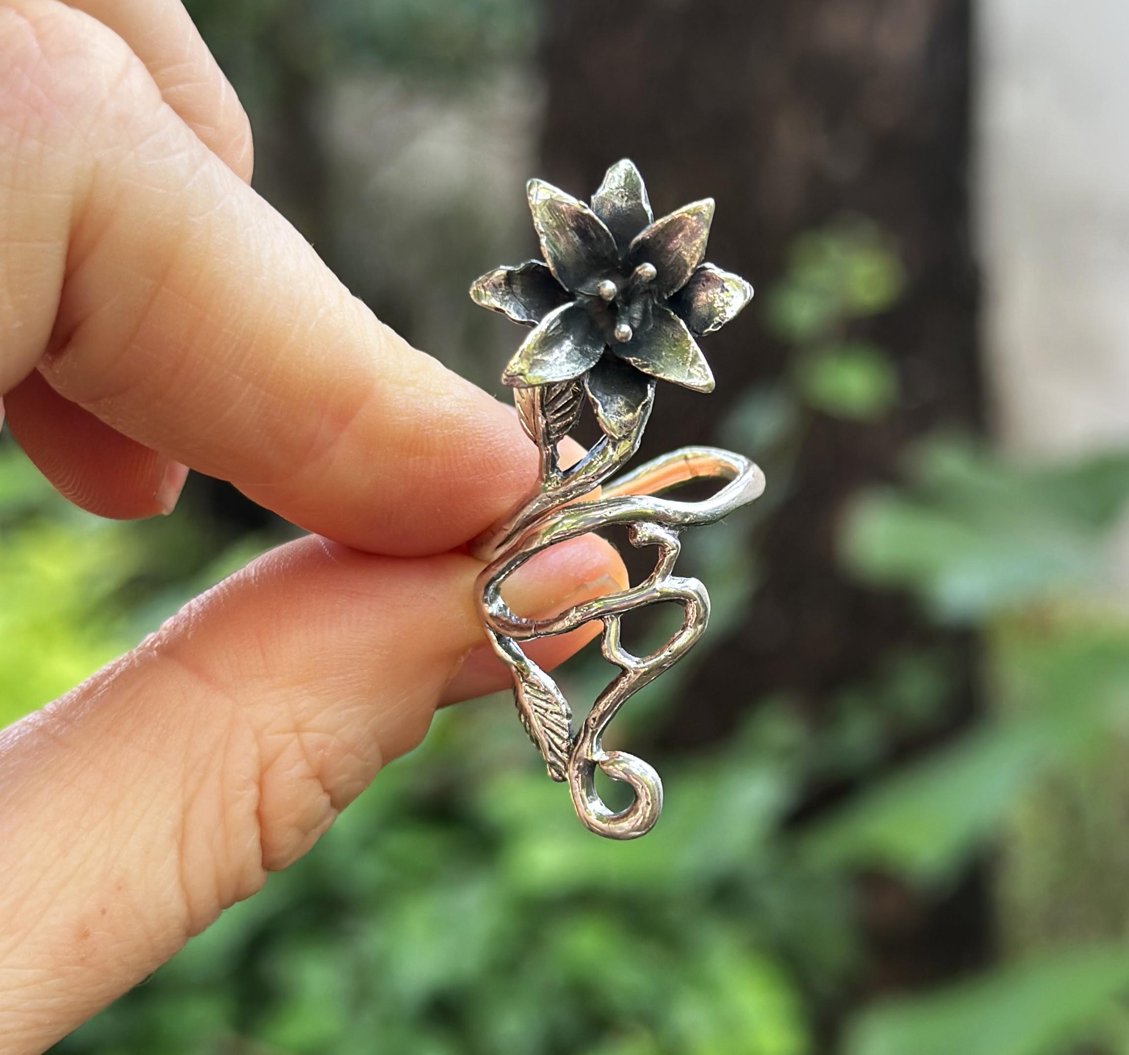 Flower Ring STERLING SILVER 925 Floral Exclusive Design Long