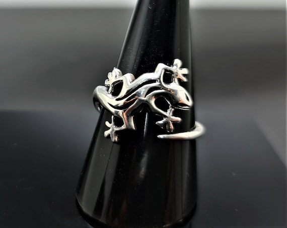 Lizard Ring STERLING SILVER 925 Gecko Lizard Handmade Animal Jewelry Gift Adjustable