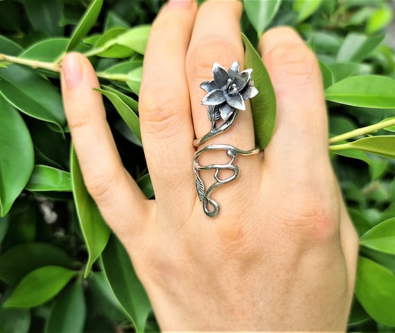 Flower Ring STERLING SILVER 925 Floral Exclusive Design Long - Etsy