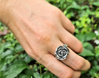 Rose Flower Ring STERLING SILVER 925 Rose Thorns Floral