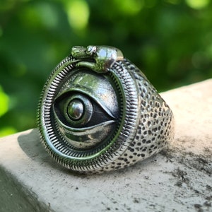 All Seeing Eye Ouroboros Ring STERLING SILVER 925 Snake Eating Tail Talisman Amulet Ancient Symbol Eye of Providence Heavy 20 grams image 9