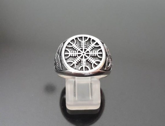 Helm of Awe Ring 925 STERLING SILVER Triquetra Runic Compass Pagan